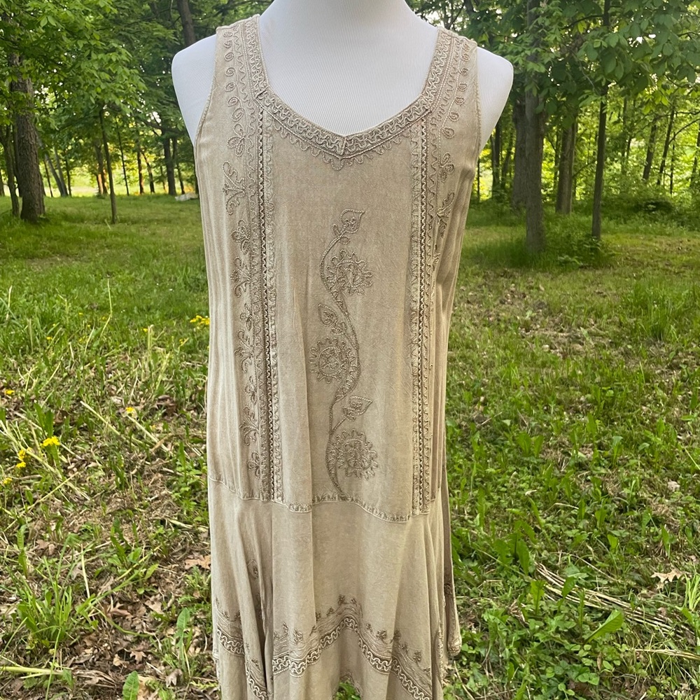 Embroidered Tan Sleeveless Dress NWOT